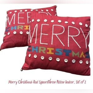 🎄Merry Christmas Red SquareThrow Pillow Indoor, Set of 2, 18"x18"